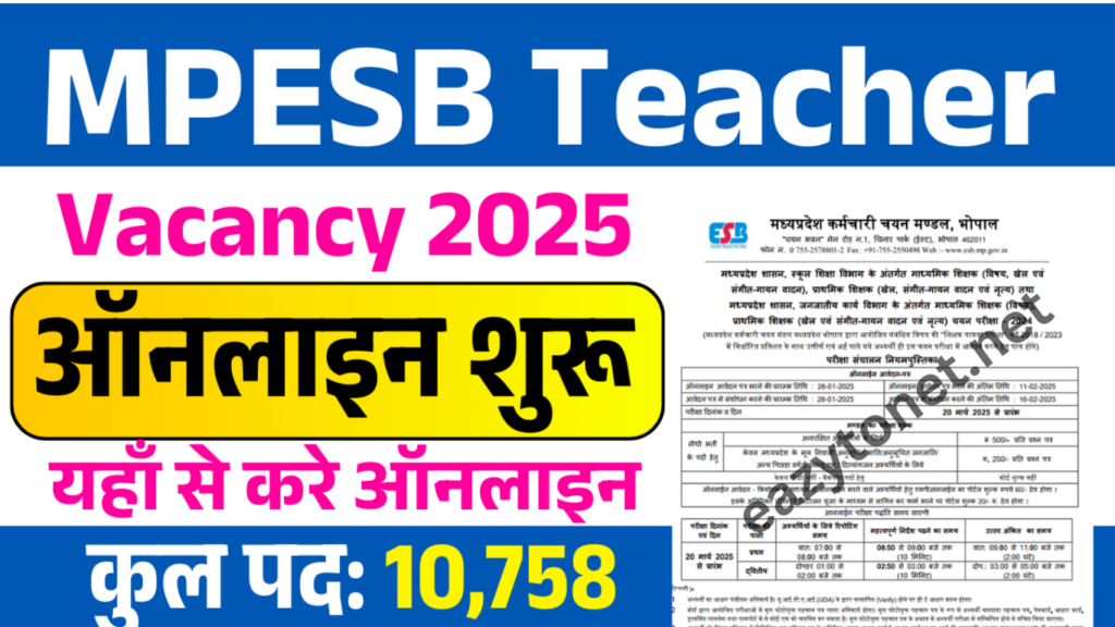 MPESB Teacher Recruitment 2025: Online Apply Link Active, Eligibility, Fees, Details